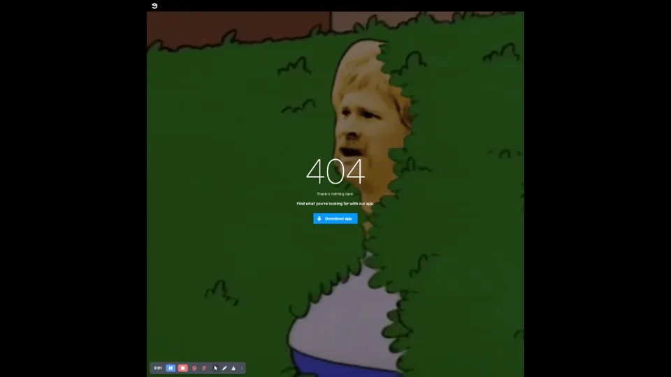 9GAG missing-page design: A character and hedge sit behind the fixed 404 message, making the nothing-here joke visual rather than purely verbal.